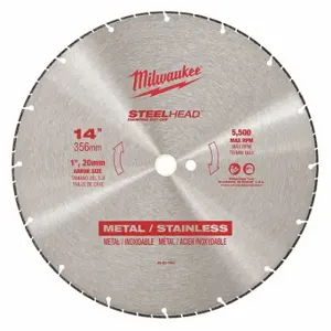 MILWAUKEE 49-93-7840 Diamond Segmented Cut-Off Blade, 14 Inch Blade Dia, 1 Inch Arbor Size, Dry, Better | CT3JPF 56KY77