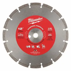 MILWAUKEE 49-93-7935 Diamond Segmented Blade, 12 Inch Blade Dia, 1 Inch Arbor Size, Wet/Dry, Best, Segmented | CT3JNX 56KY78