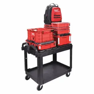 MILWAUKEE CUSTOM PACKOUT UTILITY 3 Utility Cart, 500 lb Load Capacity, 38-1/8 inx 24-3/8 Inch, Black, 2 Shelves, Combo Lip | CT3PXR 349AP7