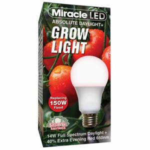 MIRACLE LED 601814 Light Bulb, Red Spc DaylPlus Grow LED, A19, 150W INC Watt Eq, 120 V, 14 W Watts, LED | CT3QHE 61KV31
