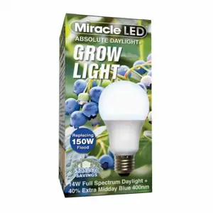 MIRACLE LED 601816 Light Bulb, Blue Spc DaylPlus Grow LED, A19, 150W INC Watt Eq, 120 V, 14 W Watts, LED | CT3QGG 61KV33