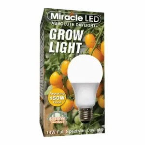 MIRACLE LED 601820 Light Bulb, Multi Spc DaylPlus Grow LED, A19, 150W INC Watt Eq, 120 V, 14 W Watts, LED | CT3QHZ 61KV37