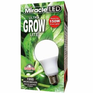 MIRACLE LED 601826 Light Bulb, Full Spc Ultra Grow LED, A19, 150W INC Watt Eq, 120 V, 12 W Watts, LED | CT3QGW 61KV43