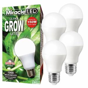 MIRACLE LED 601827 Glühbirne, Full Spc Ultra Grow LED, PK 4, A19, 150 W INC Watt Eq, 120 V, 12 W Watt, LED | CT3QGX 61KV44