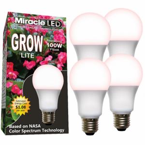 MIRACLE LED 601829 Glühbirne, Red Spc Dayl Grow LED, PK 4, A19, 100 W INC Watt Eq, 120 V, 9 W Watt, LED | CT3QHD 61KV46