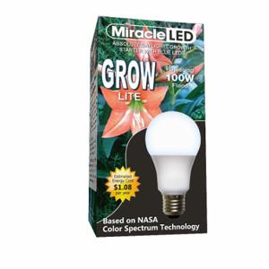 MIRACLE LED 601830 Light Bulb, Blue Spc Dayl Grow LED, A19, 100W INC Watt Eq, 120 V, 9 W Watts, LED | CT3QGE 61KV47