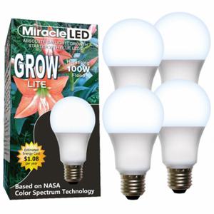 MIRACLE LED 601831 Light Bulb, Blue Spc Dayl Grow LED, PK 4, A19, 100W INC Watt Eq, 120 V, 9 W Watts, LED | CT3QGF 61KV48