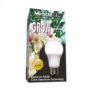 MIRACLE LED 601832 Light Bulb, Red/Blue Spc Dayl Grow LED, A19, 100W INC Watt Eq, 120 V, 9 W Watts, LED | CT3QHM 61KV49