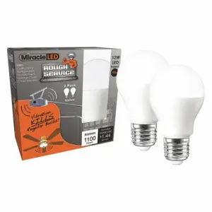 MIRACLE LED 602109 LED Bulb, A19, Medium Screw, 100W INC, 12 W Watts, 1, 100 lm, LED, 2 PK | CT3QFP 655Y01