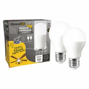 MIRACLE LED 602113 LED Bulb, A15, Medium Screw, 60W INC, 5 W Watts, 500 lm, LED, Medium Screw, 2 PK | CT3QFL 655Y04