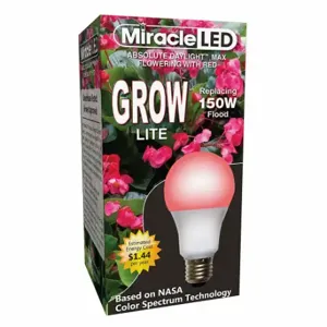 MIRACLE LED 602120 Light Bulb, Red Spc Hydrp LED Ultra Grow, A21, 150W INC Watt Eq, 120V, 12 W Watts, LED | CT3QHH 655Y07