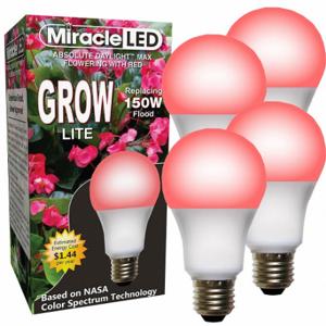 MIRACLE LED 602122 Light Bulb, Red Spc Hydrp LED Ultra G, PK 4, A21, 150W INC Watt Eq, 120V, 12 W Watts, LED | CT3QHG 655Y09
