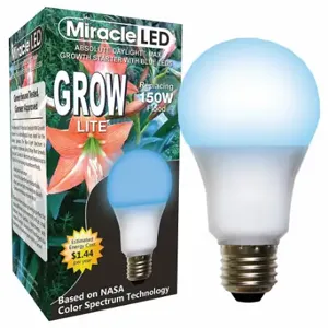 MIRACLE LED 602124 Light Bulb, Blue Spc Hydrp LED Ultr Start, A21, 150W INC Watt Eq, 120V, 12 W Watts, LED | CT3QGH 655Y11