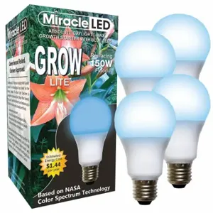 MIRACLE LED 602126 Light Bulb, Blue Spc Hydrp LED Ultra, PK 4, A21, 150W INC Watt Eq, 120V, 12 W Watts, LED | CT3QGJ 655Y13