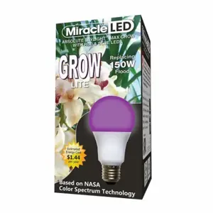 MIRACLE LED 602128 Light Bulb, Red/Blue Spc Hydrpnc LED Ultr, A21, 150W INC Watt Eq, 120V, 12 W Watts, LED | CT3QHR 655Y15