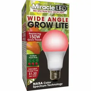 MIRACLE LED 602144 Light Bulb, Red Spc Wide Angl Mlt Pt LED, A19, 150W INC Watt Eq, 120V, 11 W Watts, LED | CT3QHJ 655Y31