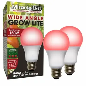 MIRACLE LED 602145 Light Bulb, Red Spc Wide Angle Mlt Pt, PK 2, A19, 150W INC Watt Eq, 120V, 11 W Watts | CT3QHK 655Y32