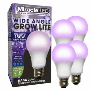 MIRACLE LED 602154 Light Bulb, Red/Blue Spc Mlt Pt LED, PK 4, A21, 150W INC Watt Eq, 120V, 11 W Watts, LED | CT3QHV 655Y41