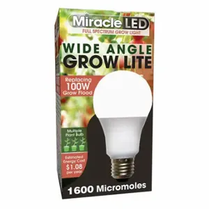 MIRACLE LED 602156 Light Bulb, Full Spc Mlt Pt LED Grow, A19, 100W INC Watt Eq, 120V, 9 W Watts, LED | CT3QGR 655Y43