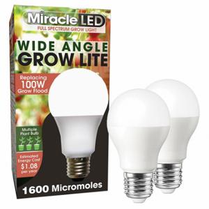 MIRACLE LED 602157 Glühbirne, Full Spc Mlt Pt LED Grow, PK 2, A19, 100 W INC Watt Eq, 120 V, 9 W Watt, LED | CT3QGT 655Y44