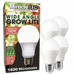 MIRACLE LED 602158 Glühbirne, Full Spc Mlt Pt LED Grow, PK 4, A19, 100 W INC Watt Eq, 120 V, 9 W Watt, LED | CT3QGV 655Y45