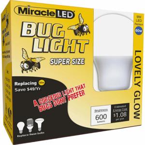 MIRACLE LED 602173 Bug Light Glovely Glow Yellow Amber, PK 2, A19, 60 W INC/13 W CFL Watt Eq, 120 VAC | CT3QFY 655Y56