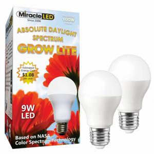 MIRACLE LED 602768 Hydroponics Grow LED-Licht, A19, 100 W INC Watt Eq, 120 V, 9 W Watt, LED | CT3QFJ 61KV62
