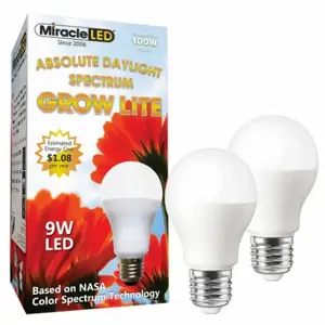 MIRACLE LED 602768 Hydroponics Grow LED Light, A19, 100W INC Watt Eq, 120 V, 9 W Watts, LED | CT3QFJ 61KV62