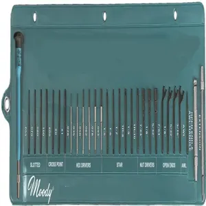 MOODY TOOL 59-0246 Interchangeable Miniature Tool Roll, 27 Blades, 2 Handles And 1 Extension | CE2GUM