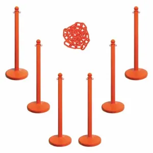 MR. CHAIN 71112-6 Barrier Post Kit, Outdoor or Indoor, 2 1/2 Inch Post Dia, 40 Inch Height, SOrange | CT3WVR 490Z89