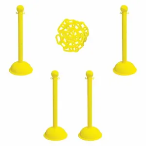 MR. CHAIN 71302-4 Barrier Post Kit, Outdoor or Indoor, 3 Inch Post Dia, 41 Inch Height, Yellow, Plastic | CT3WWG 490Z92