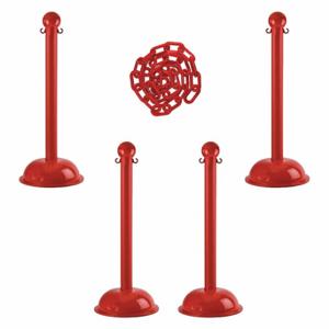 MR. CHAIN 71305-4 Barrier Post Kit, Outdoor or Indoor, 3 Inch Post Dia, 41 Inch Height, Red, Plastic | CT3WWC 490Z94