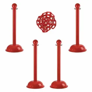 MR. CHAIN 71305-4 Barrier Post Kit, Outdoor or Indoor, 3 Inch Post Dia, 41 Inch Height, Red, Plastic | CT3WWC 490Z94