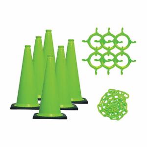 MR. CHAIN 93214-6 Traffic Cone Kit, Outdoor or Indoor, 28 Inch Size, Green, UV Inhibited Polyethylene | CT3WWZ 49DM66