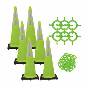 MR. CHAIN 97277-6 Traffic Cone Kit, Outdoor or Indoor, 36 Inch Size, Green, UV Inhibited Polyethylene | CT3WXD 49DM71