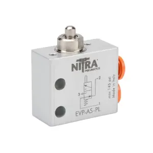 NITRA EVP-AS-PL Manual Valve, 2-Port, 2-Position, N.O., Metal Plunger, Spring Return, Side Ports | CV8EUT