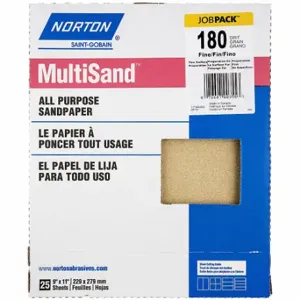 NORTON ABRASIVES 07660700355 Sandpaper Sheet, 9 Inch Width X 11 Inch Length, Aluminum Oxide, 180 Grit | CT4EZG 804JM4