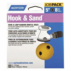 NORTON ABRASIVES 07660749225 Hook-and-Loop Sanding Disc, 5 Inch, 40 Grit, Aluminum Oxide, 8 Hole, Coated, 20Pk | CJ2LLG 436D99