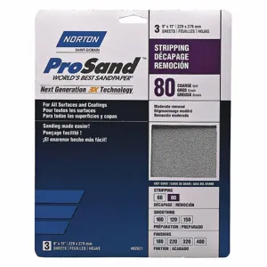 NORTON ABRASIVES 07660768174 Sandpaper Sheet, 80 Grit, 11 Inch Length, Aluminum Oxide, Medium Grade, 20Pk | CJ3GPT 45MY87