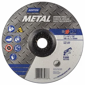 NORTON ABRASIVES 07660775936 Depressed Center Wheel, Aluminum Oxide, 7 Inch Wheel Dia, 7/8 Inch Hole Size | CH9ZHC 436G18