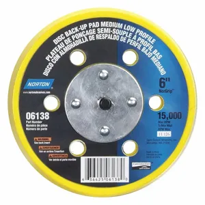 NORTON ABRASIVES 63642506138 Disc Backup Pad, 6 Inch Dia., Threaded ShaFt. Length, 15000 RPM Max. Speed, Medium | CJ2AEU 436G33