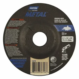 NORTON ABRASIVES 66252836796 Depressed Center Wheel, Aluminum Oxide, 4 1/2 Inch Wheel Dia, 7/8 Inch Hole Size | CH9ZJQ 436G16