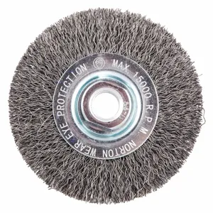 NORTON ABRASIVES 66252839001 4 Inch Crimped Wire Wheel Brush, Arbor Hole Mounting, 0.014 Inch Wire Dia. | CD2HZE 416M30