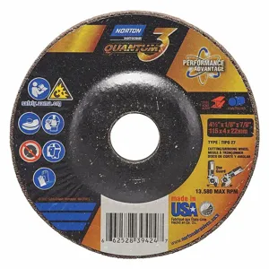 NORTON ABRASIVES 66252839424 Depressed Center Wheel, Ceramic, 4 1/2 Inch Wheel Dia, 7/8 Inch Hole Size | CH9ZGH 54YL86