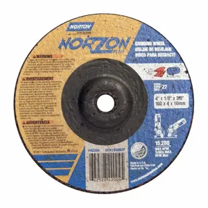 NORTON ABRASIVES 66252842004 Depressed Center Wheel, Ceramic, 4 Inch Wheel Dia, 3/8 Inch Hole Size, Type 27 | CH9ZJJ 3UW98