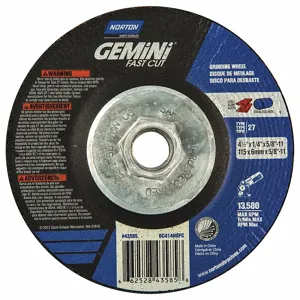 NORTON ABRASIVES 66252843585 Depressed Center Wheel T27 4-1/2 x 1/4 x 5/8-11 | AF8FQK 25TZ80