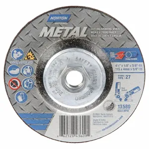 NORTON ABRASIVES 66252843609 Depressed Center Wheel T27 4-1/2 x 1/8 x 5/8-11 | AF8FPC 25TY62