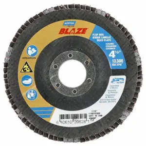 NORTON ABRASIVES 66261020628 Flap Disc, Type 27, 4 1/2 Inch x 7/8 Inch, Ceramic, 40 Grit, Fiberglass Bk, High Density | CT4EHN 804HU9