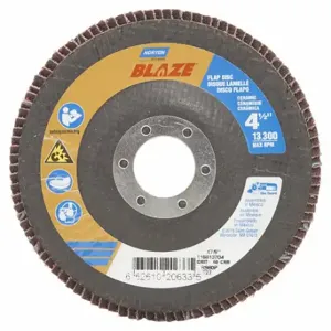 NORTON ABRASIVES 66261020633 Flap Disc, Type 27, 4 1/2 Inch x 7/8 Inch, Ceramic, 60 Grit, Fiberglass Bk, High Density | CT4EHP 804HV0