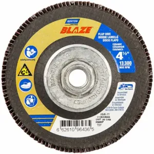 NORTON ABRASIVES 66261096436 Flap Disc, Type 27, 4 1/2 Inch x 5/8 11, Ceramic, 80 Grit, Fiberglass Bk | CT4EHC 804HV2